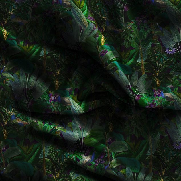 Vorhang blickdicht Dschungelblätter mit Pfauen