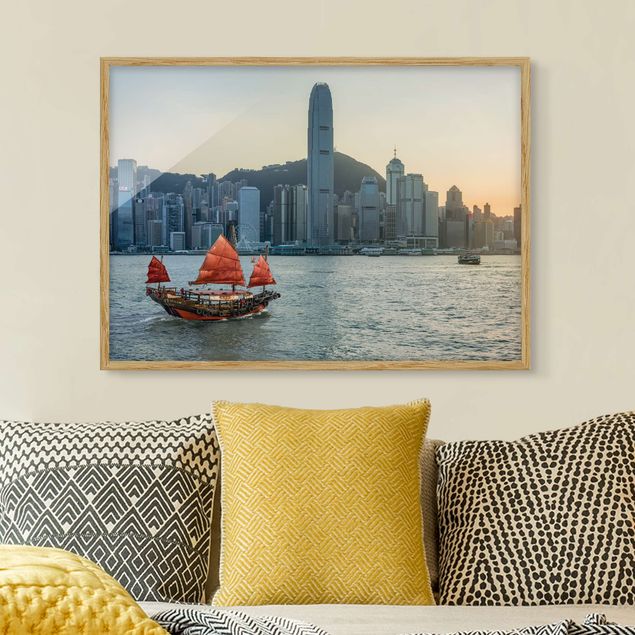 Moderne Bilder mit Rahmen Dschunke im Victoria Harbour