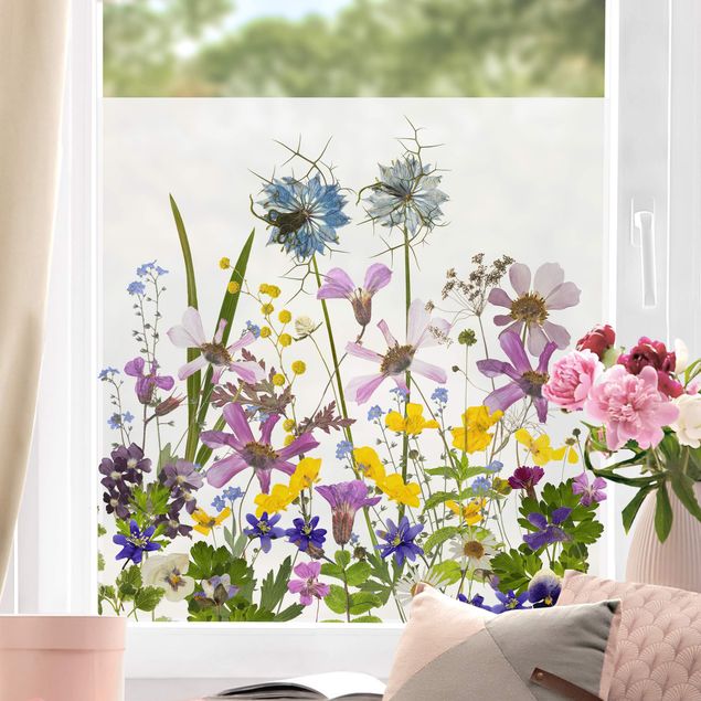 Fensterbilder selbstklebend Blumen Duftende Blumenwiese