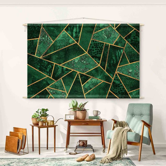 Wandtücher Dunkler Smaragd mit Gold