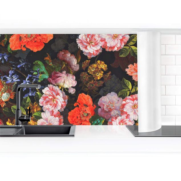 Küchenrückwand - Dunkles Blumenbouquet