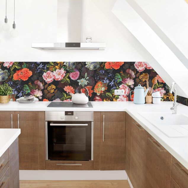 Küchenrückwand - Dunkles Blumenbouquet