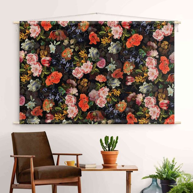 Moderne Wandteppiche Dunkles Blumenbouquet