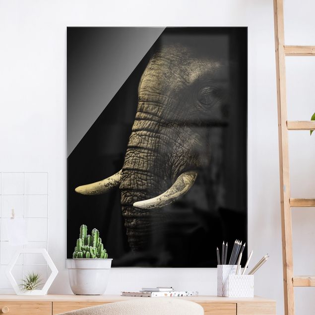 Glasbilder XXL Dunkles Elefanten Portrait