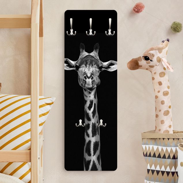 Flurgarderobe schwarz-weiß Dunkles Giraffen Portrait