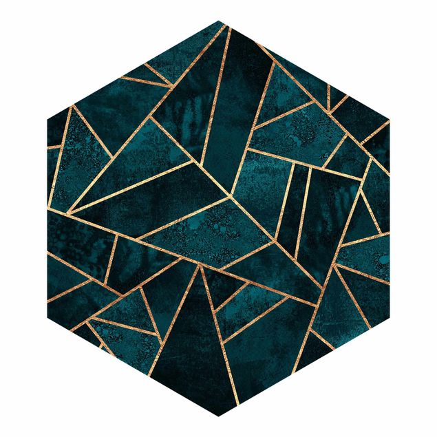 Hexagon Mustertapete selbstklebend - Dunkles Türkis mit Gold