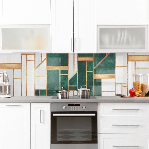 Wandpaneele Küche Emerald und Gold Geometrie