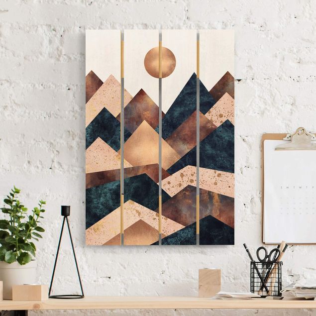 Holzbilder Muster Geometrische Berge Bronze