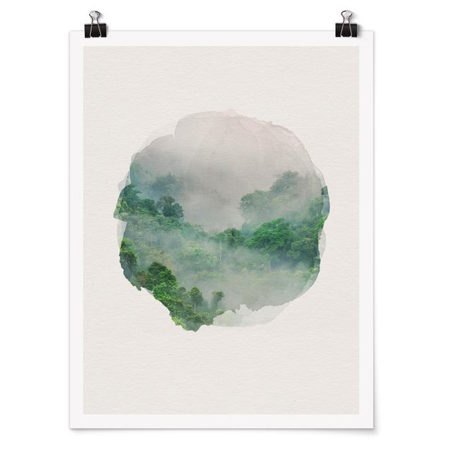 Poster - Wasserfarben - Dschungel im Nebel - Hochformat 4:3