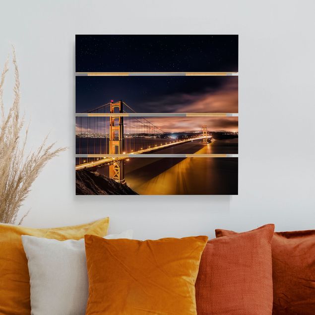 Holzbilder Syklines Golden Gate to Stars