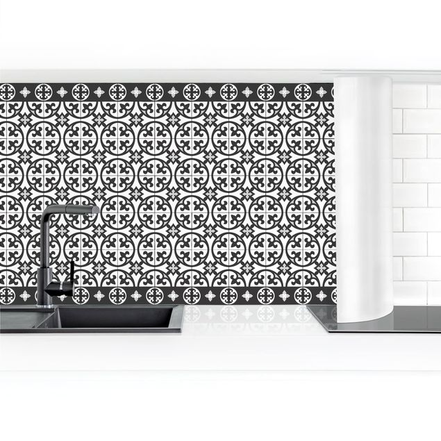 Küchenrückwand selbstklebend Geometrischer Fliesenmix Kreise Schwarz