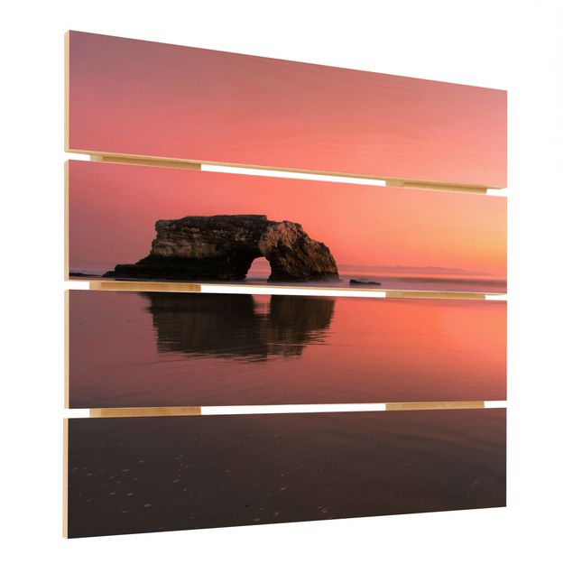 Holzbild - Natürliche Brücke im Sonnenuntergang - Quadrat 1:1