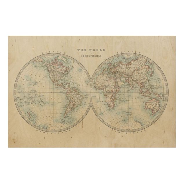 Weltkarte Bild Holz Vintage Weltkarte Die zwei Hemispheren