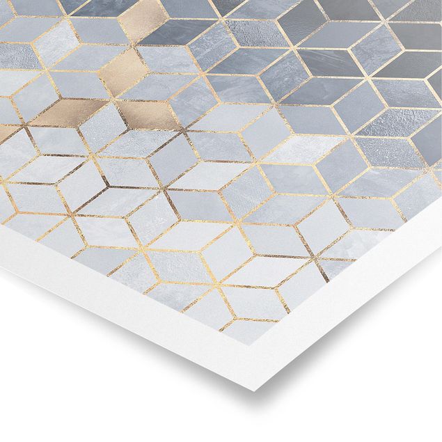 Poster - Blau Weiß goldene Geometrie - Quadrat 1:1