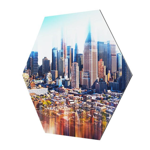 Hexagon Bild Alu-Dibond - Manhattan Skyline Urban Stretch