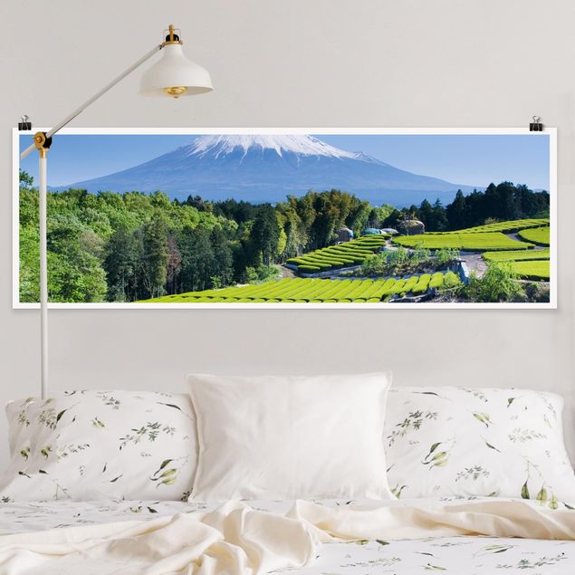 Poster - Teefelder vor dem Fuji - Panorama Querformat