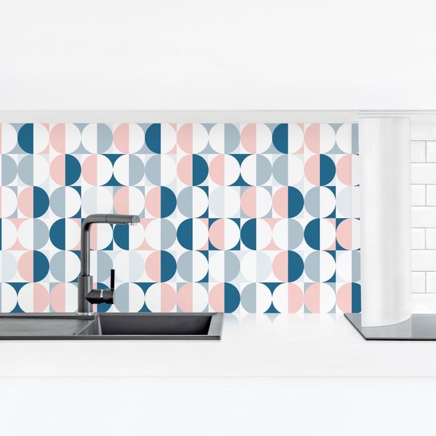 Wandpaneele Küche Halbkeis Muster in Blau mit Rosa