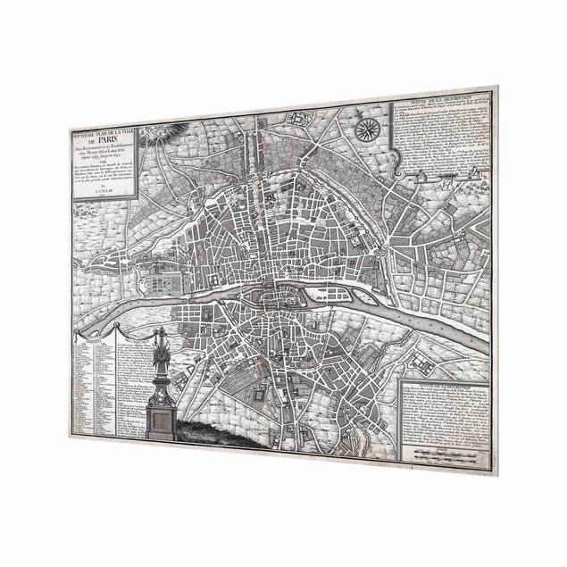 Spritzschutz Glas - Vintage Stadtplan Paris um 1600 - Querformat 4:3