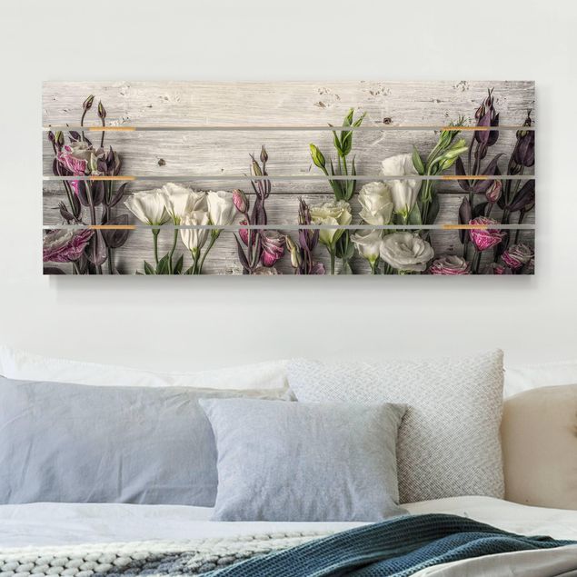 Holzbilder Blumen Tulpen-Rose Shabby Holzoptik