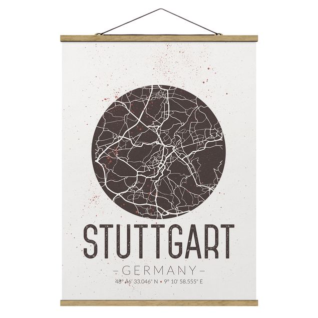 Stoffbild mit Posterleisten - Stadtplan Stuttgart - Retro - Hochformat 3:4