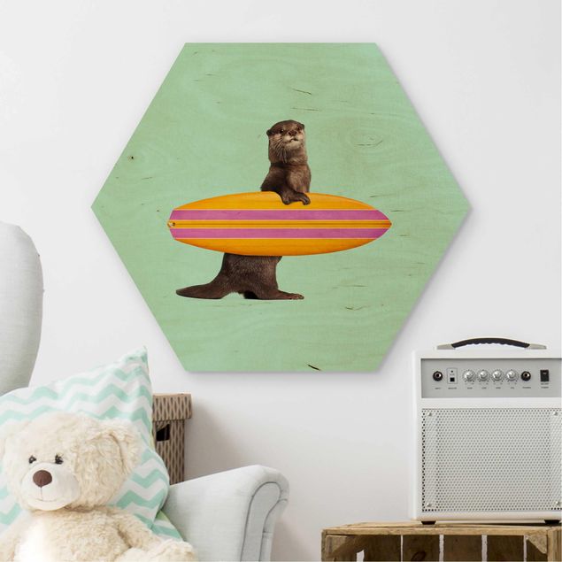 Bilder auf Holz Otter mit Surfbrett