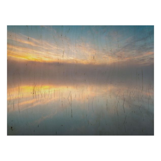 Holzbilder Natur Sonnenaufgang schwedischer See