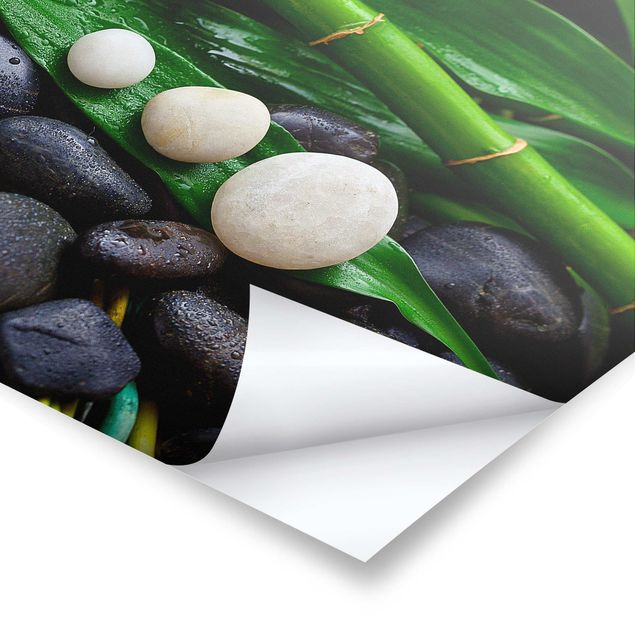 Poster - Grüner Bambus mit Zen Steinen - Querformat 2:3