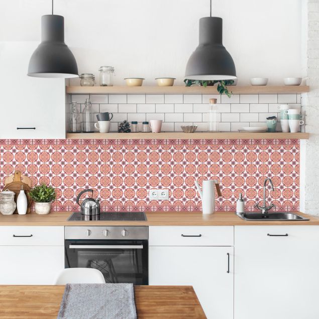 Wandpaneele Küche Geometrischer Fliesenmix Kreise Orange