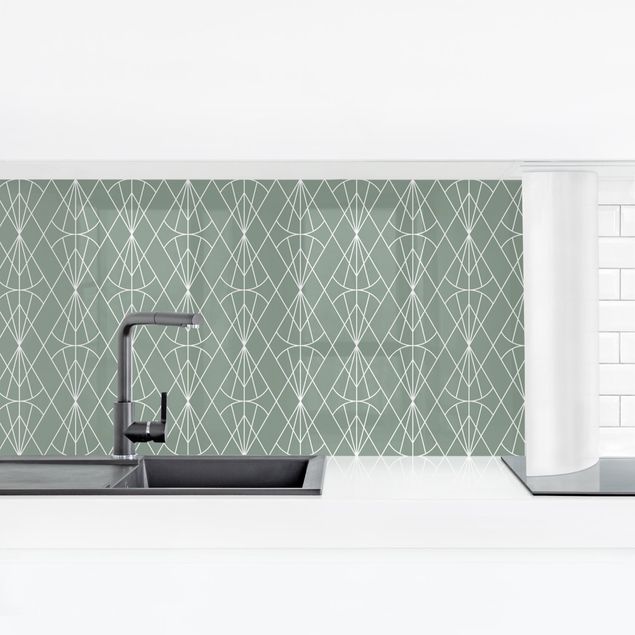Küchenrückwand - Art Deco Diamant Muster vor Grün XXL