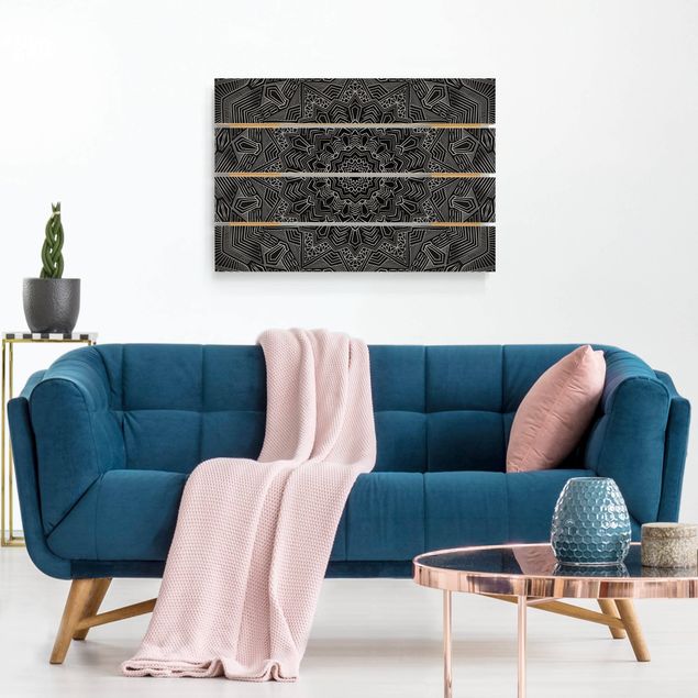 Holzbilder Mandala Stern Muster silber schwarz