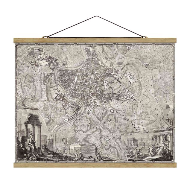 Stoffbild mit Posterleisten - Vintage Stadtplan Rom - Querformat 4:3