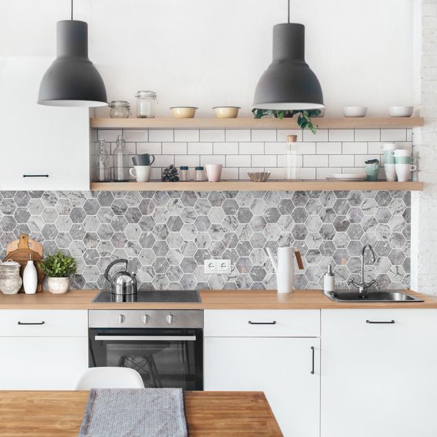 Küche Wandpaneel Marmor Hexagon Fliesen - Grau