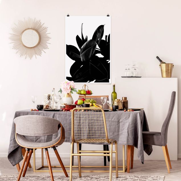 Moderne Poster Gummibaum Blätter Schwarz Weiß