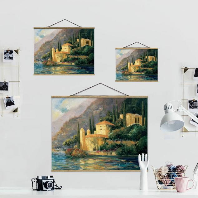 Stoffbild mit Posterleisten - Italienische Landschaft - Landhaus - Querformat 4:3