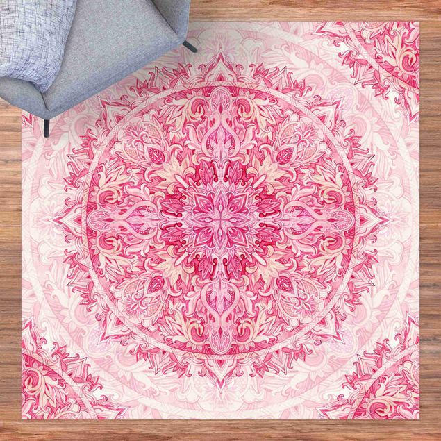 Teppich Balkon Mandala Aquarell Ornament Muster pink