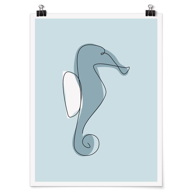 Moderne Poster Seepferdchen Line Art