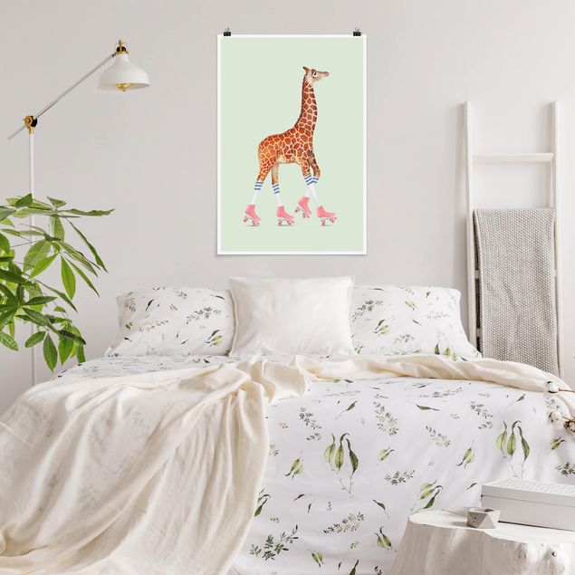 Moderne Poster Giraffe mit Rollschuhen