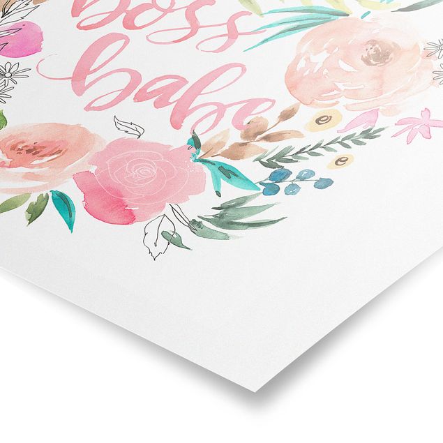 Poster - Rosa Blüten - Boss Babe - Querformat 2:3