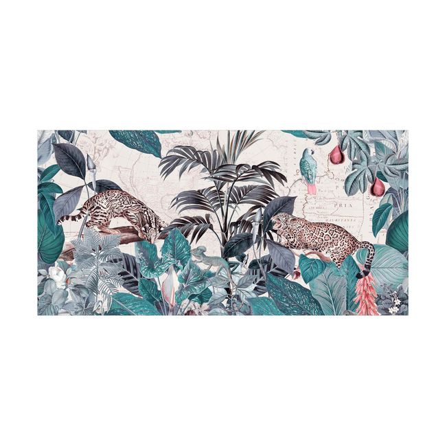 teppich mit blumenmuster Vintage Collage - Raubkatzen im Dschungel