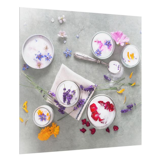 Glas Spritzschutz - Essbare Blüten mit Lavendelzucker - Quadrat - 1:1