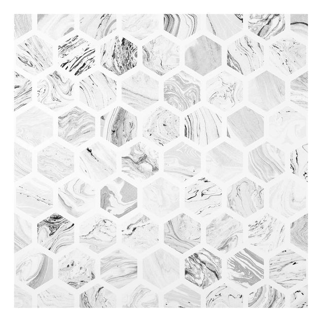 Spritzschutz Glas - Marmor Hexagone in Graustufen - Quadrat 1:1