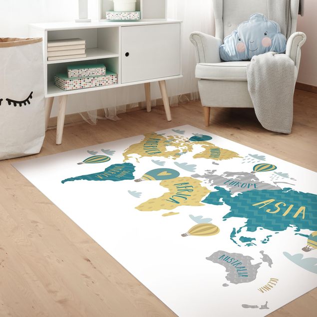 Teppich Outdoor World Map with Hot-Air Balloon