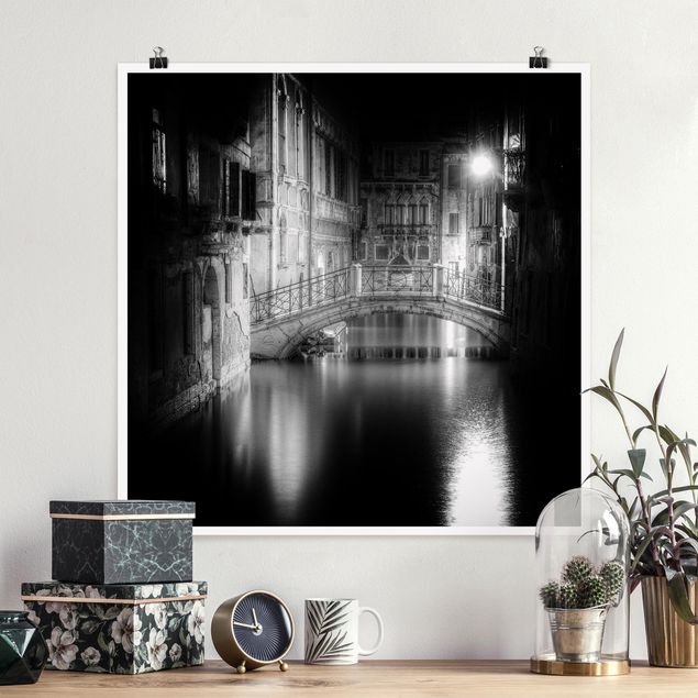 schwarz-weiß Poster Brücke Venedig