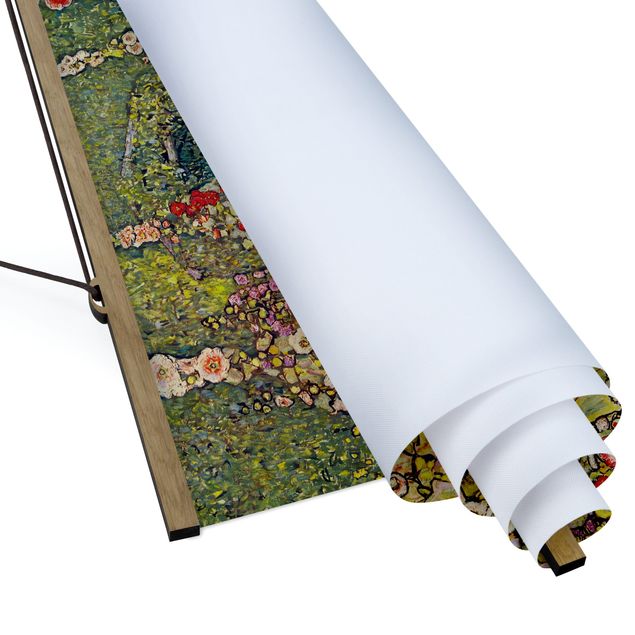 Stoffbild mit Posterleisten - Gustav Klimt - Gartenweg mit Hühnern - Quadrat 1:1