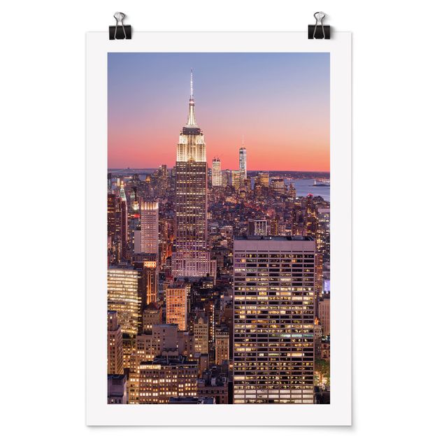 Poster - Sonnenuntergang Manhattan New York City - Hochformat 3:2
