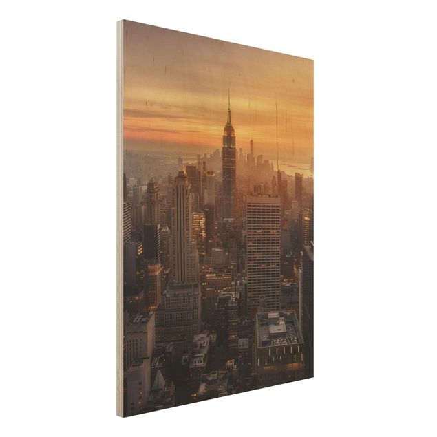 Holzbilder Manhattan Skyline Abendstimmung