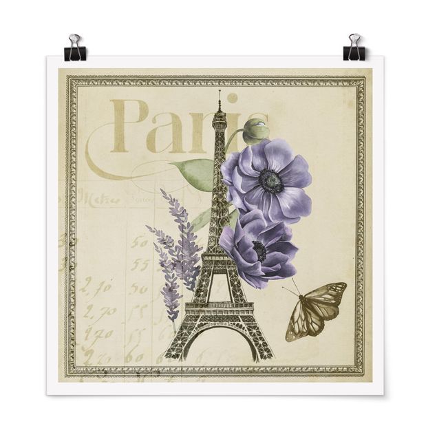 Poster - Paris Collage Eiffelturm - Quadrat 1:1