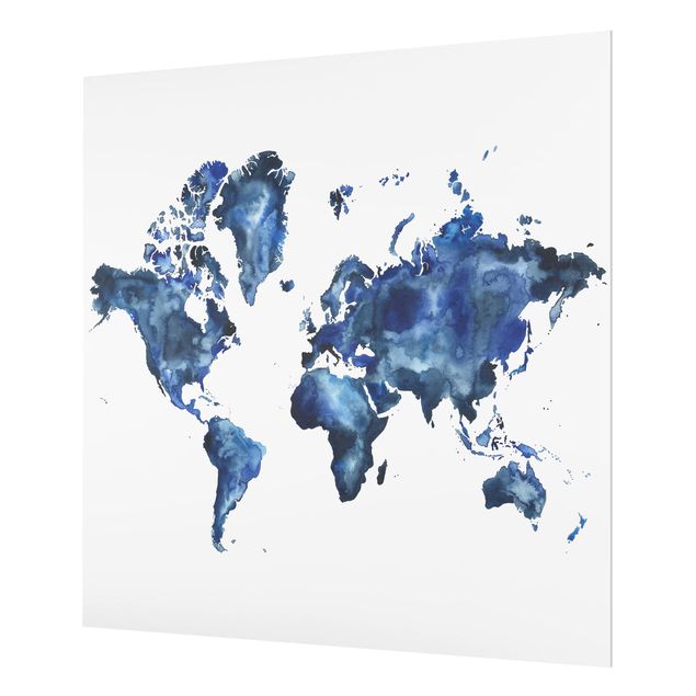 Glas Spritzschutz - Wasser-Weltkarte hell - Quadrat - 1:1