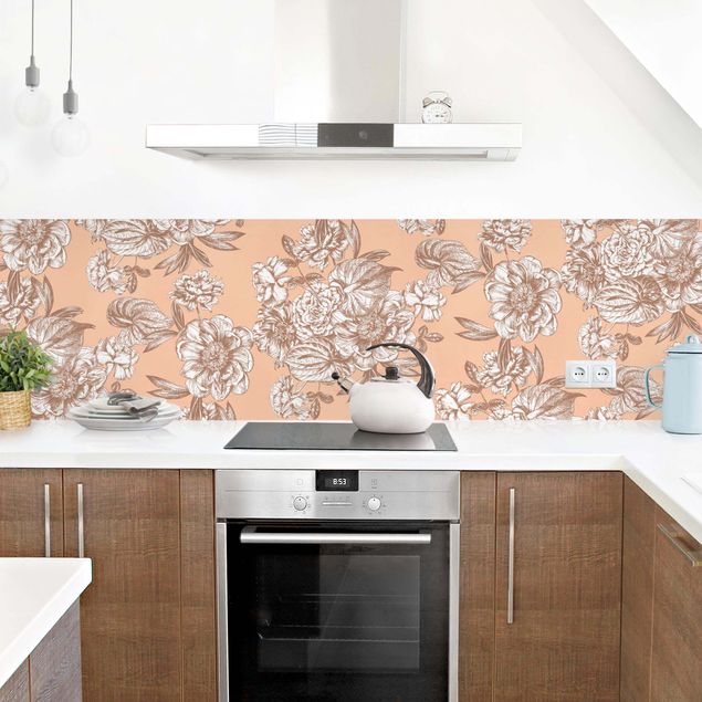 Küchenrückwand selbstklebend Kupferstich Blütenbouquet
