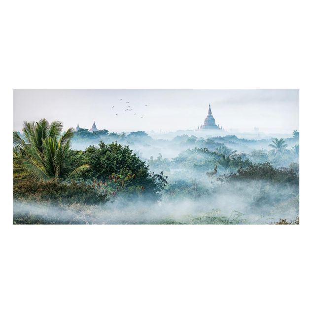 Magnettafel - Morgennebel über dem Dschungel von Bagan - Panorama Querformat